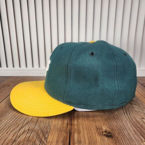 VTG New Era Oakland A's Athletics Hat Cap Fitted 7 1/8 Green Yellow MLB 59fifty - Picture 5 of 10